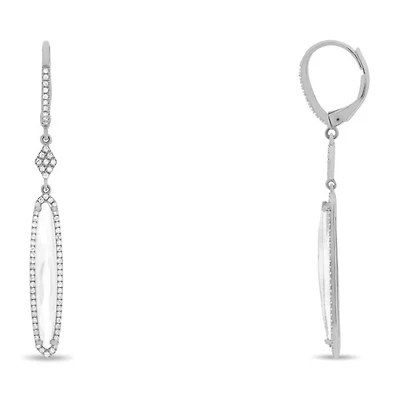 14K White Gold White Topaz and Diamond Dangle Earring