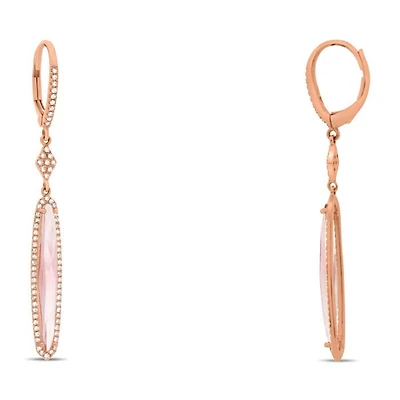 14K Rose Gold Pink Amethyst and Diamond Dangle Earring
