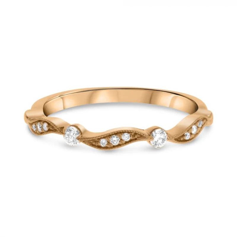 14K White, Yellow or Rose Gold 0.14cttw Diamond Milgrain Wedding Band - 14K White Gold