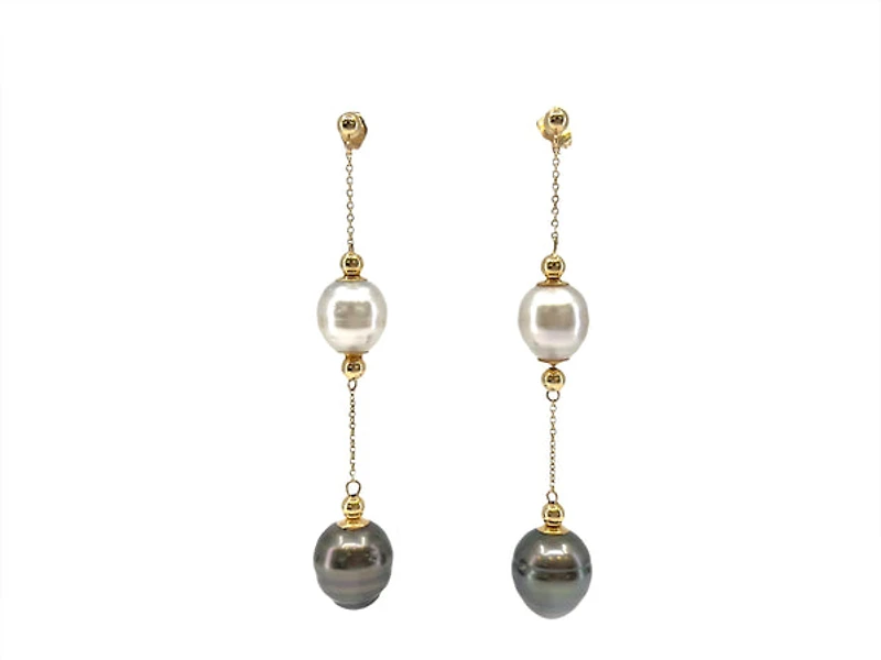14K Yellow Gold South Sea and Tahitian Pearl Earrings with Butterfly Backs