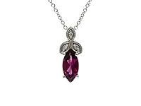 10K White Gold 8mm x 4mm Rhodalite Garnet and 0.02cttw Diamond Pendant with Rolo Chain - 18 Inches