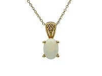 10K Yellow Gold Opal and Diamond Pendant, 18"