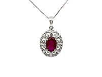 10K White Gold Ruby and Diamond Pendant, 18"