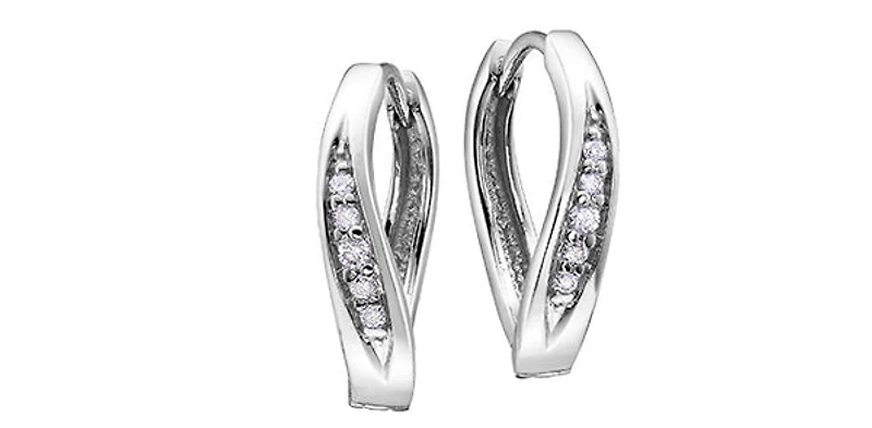 10K White Gold 0.25cttw Round Cut Diamond Hoop Huggie Hinged Earrings