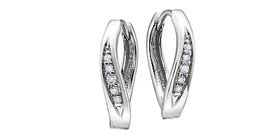 10K White Gold 0.25cttw Round Cut Diamond Hoop Huggie Hinged Earrings