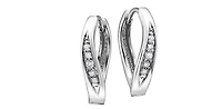 10K White Gold 0.25cttw Round Cut Diamond Hoop Huggie Hinged Earrings