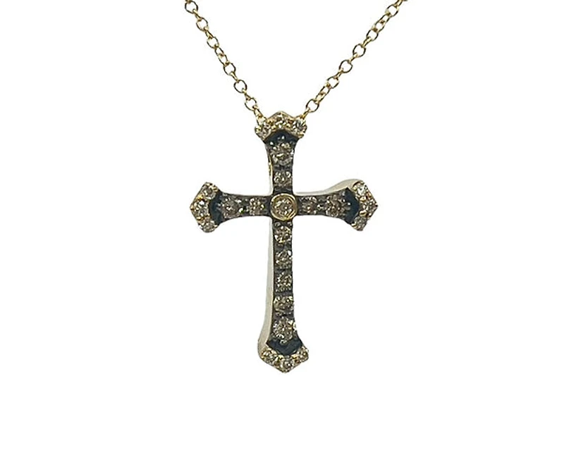 10K Yellow Gold 0.21cttw Chocolate & White Diamond Cross Pendant
