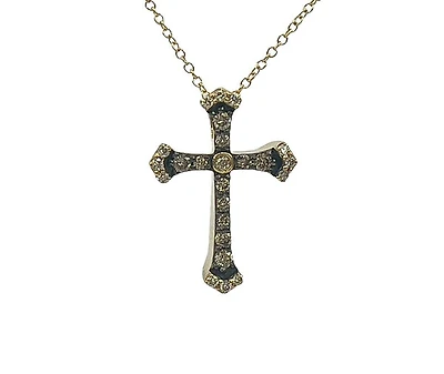 10K Yellow Gold 0.21cttw Chocolate & White Diamond Cross Pendant