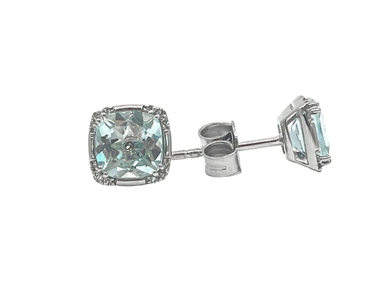 10K White Gold Aquamarine and Diamond Earrings