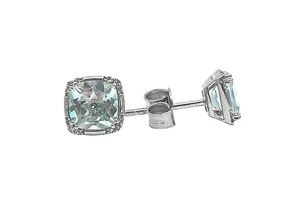 10K White Gold Aquamarine and Diamond Earrings