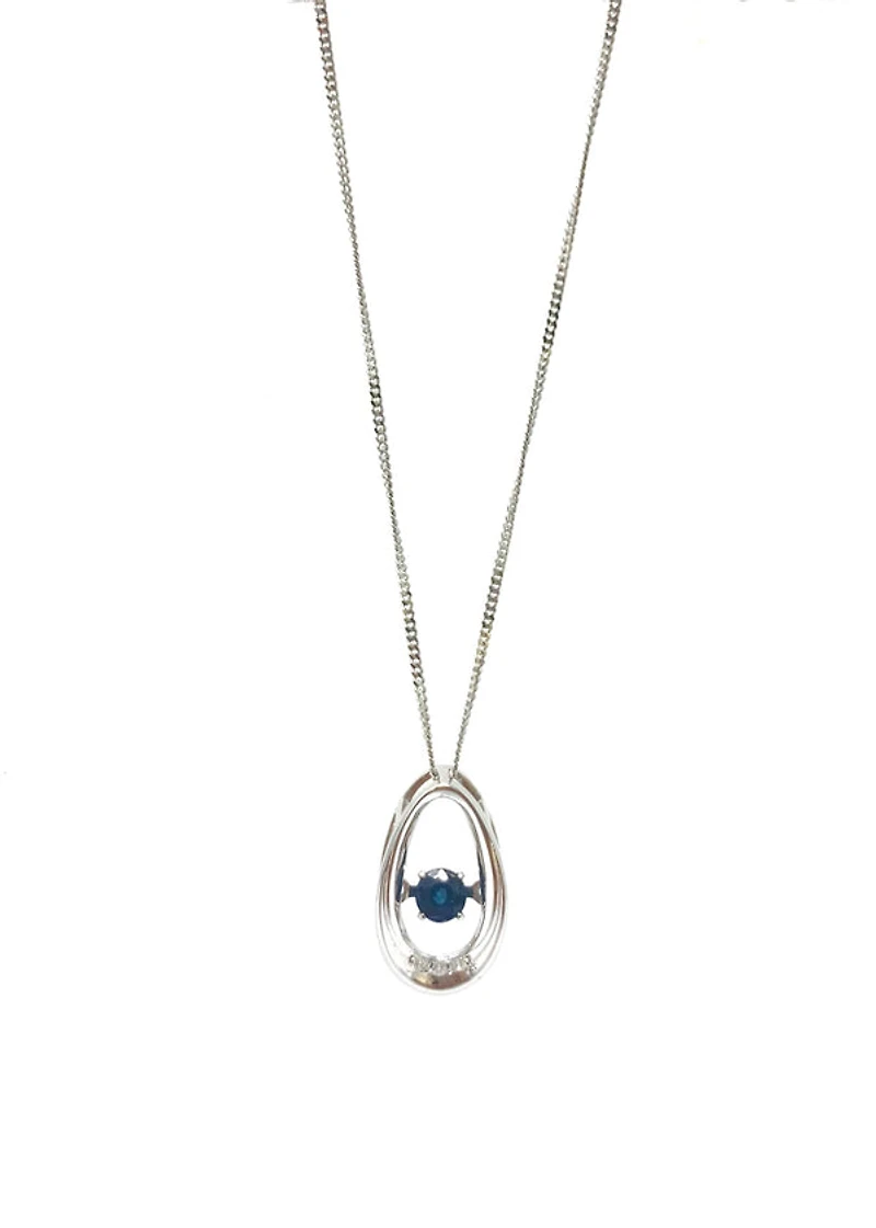 10K White Gold 0.12cttw Genuine Sapphire & 0.013cttw Diamond Pendant, 18"