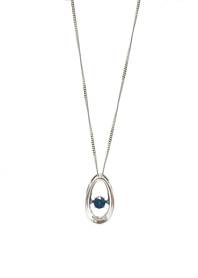 10K White Gold 0.12cttw Genuine Sapphire & 0.013cttw Diamond Pendant, 18"