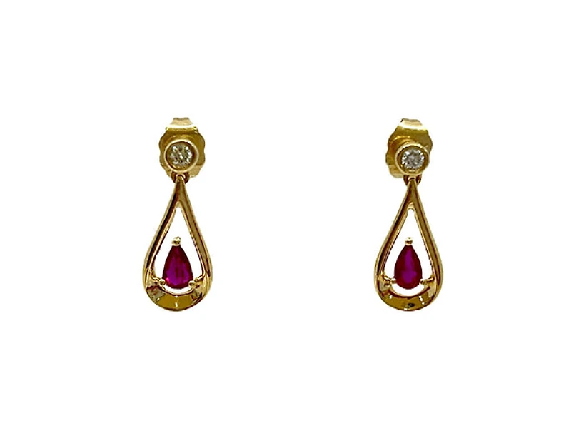 10K Yellow Gold 0.70cttw Ruby and 0.08cttw Diamond Earrings
