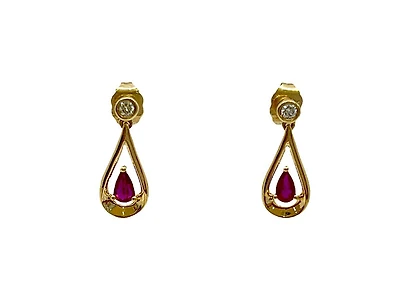 10K Yellow Gold 0.70cttw Ruby and 0.08cttw Diamond Earrings