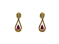 10K Yellow Gold 0.70cttw Ruby and 0.08cttw Diamond Earrings