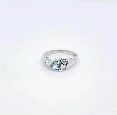 10K White Gold 0.60cttw Genuine Aquamarine & 0.08cttw Diamond Ring, size 6.5