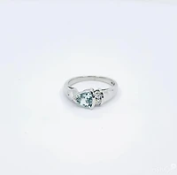 10K White Gold 0.60cttw Genuine Aquamarine & 0.08cttw Diamond Ring, size 6.5