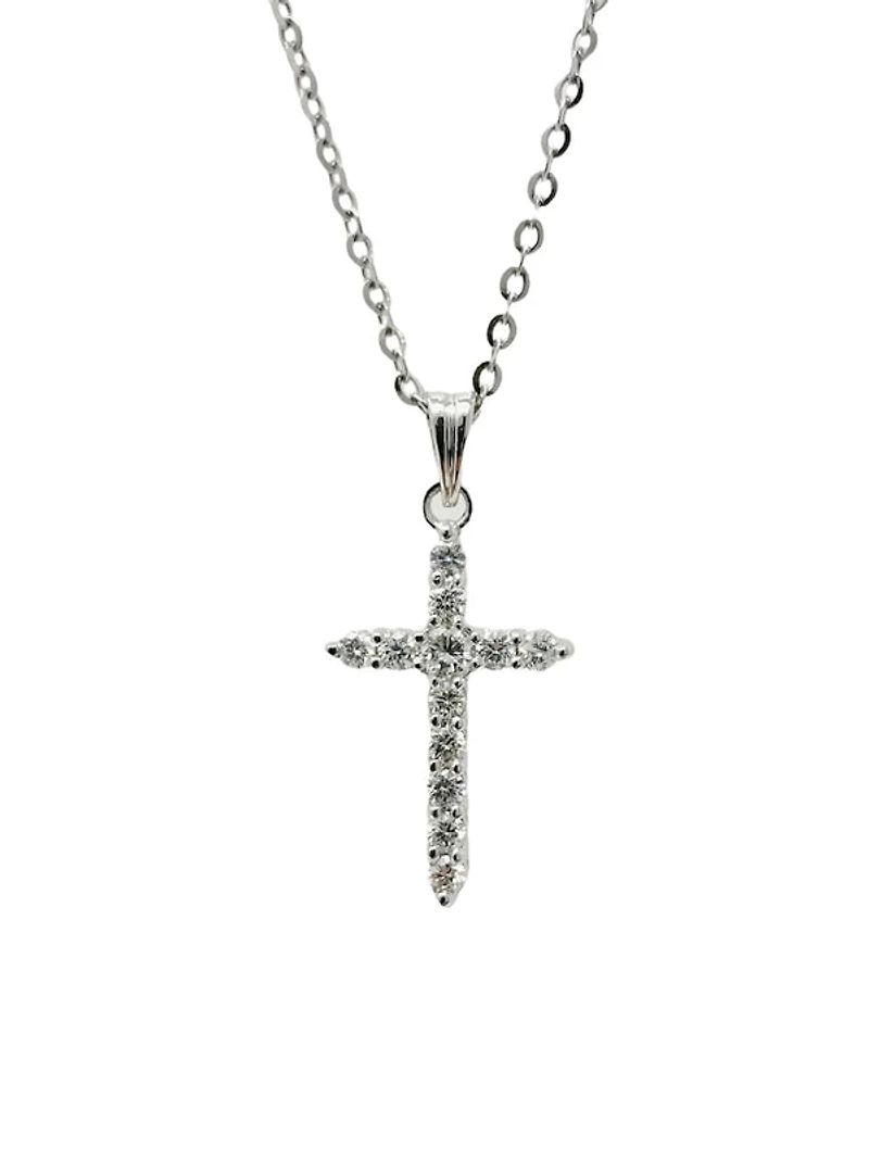 14K White Gold 0.58cttw Diamond Cross Pendant, 18"