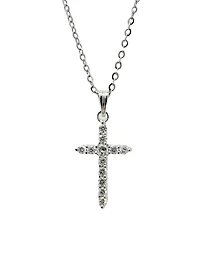14K White Gold 0.58cttw Diamond Cross Pendant, 18"