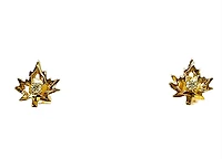 14K Yellow Gold 0.06cttw Diamond Little Leaf Stud Earrings with Butterfly Backs