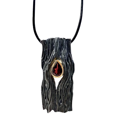 Silver and 18K Yellow Gold Plated Garnet Pendant, 18"