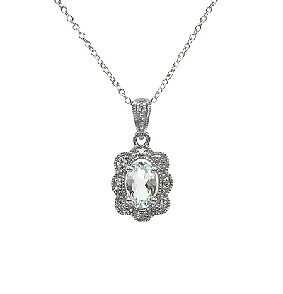 10K White Gold 0.35cttw Aquamarine and 0.039cttw Diamond Pendant - 18"