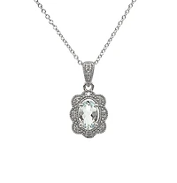 10K White Gold 0.35cttw Aquamarine and 0.039cttw Diamond Pendant - 18"