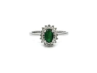 10K White Gold Emerald & 0.16cttw Diamond Ring, size 6.5