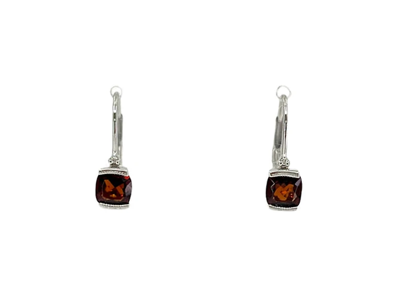10K White Gold 1.35cttw Genuine Garnet and 0.01cttw Lever Back Earring