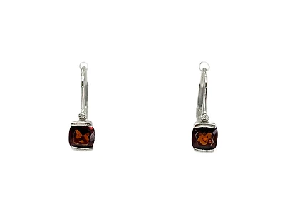 10K White Gold 1.35cttw Genuine Garnet and 0.01cttw Lever Back Earring