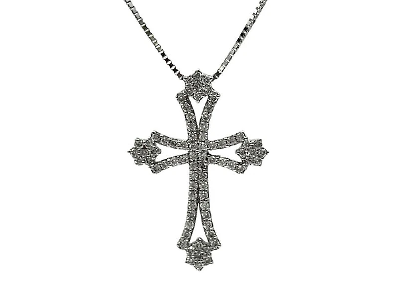 10/14K White Gold 0.62cttw Diamond Cross Pendant, 18"