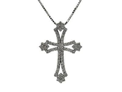 10/14K White Gold 0.62cttw Diamond Cross Pendant, 18"