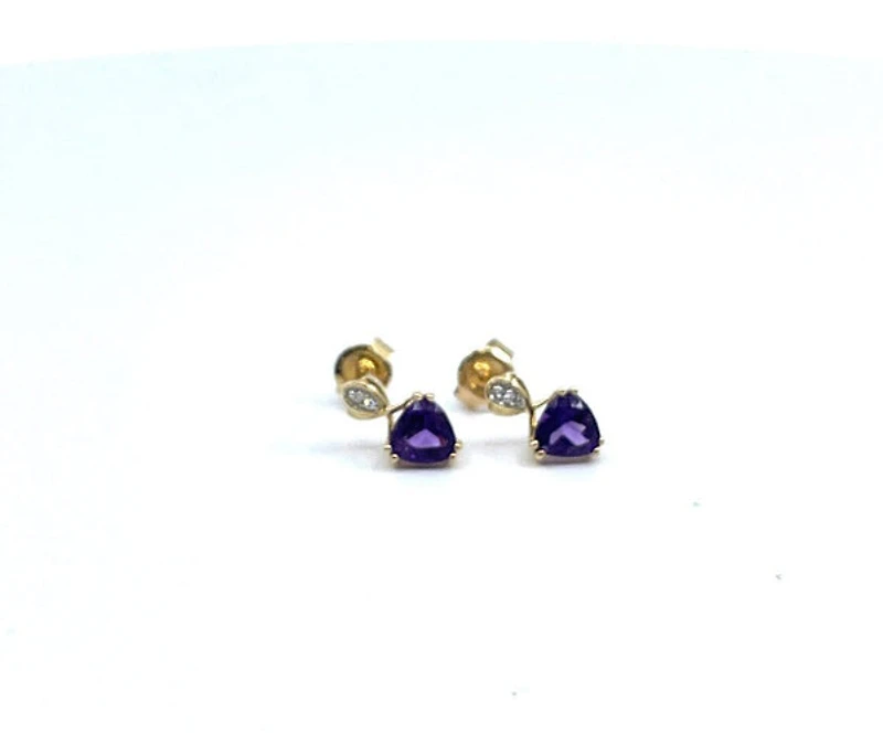 10K Yellow Gold Amethyst & Diamond Earrings