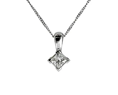 18K White Gold 0.15cttw Princess Cut Canadian Diamond Pendant, 18"