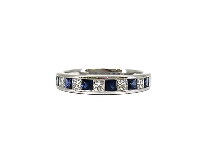 14K White Gold 0.65cttw Genuine Sapphire & 0.39cttw Diamonds Ring, size 6.5