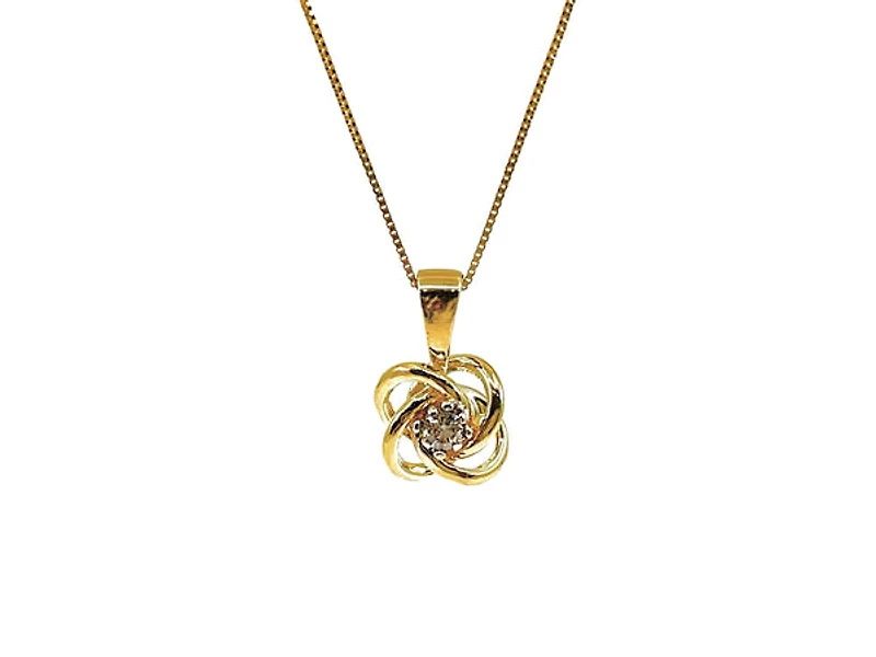 10K Yellow Gold 0.05cttw Canadian Diamond Love Knot Necklace, 18”