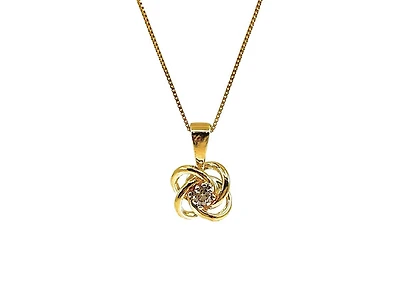 10K Yellow Gold 0.05cttw Canadian Diamond Love Knot Necklace, 18”