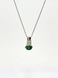10K White Gold Genuine Emerald and Diamond Pendant, 18"