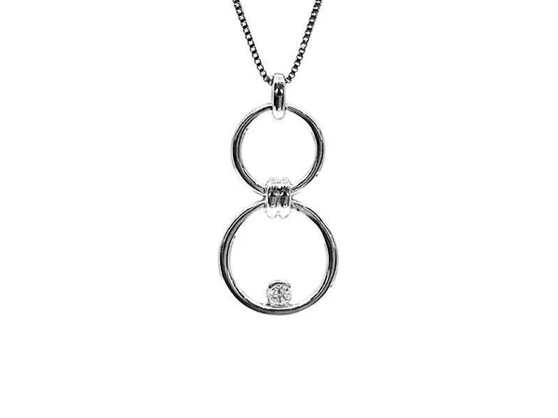 Sterling Silver 0.102cttw Diamond Double Infinity / Circle Necklace, 18"