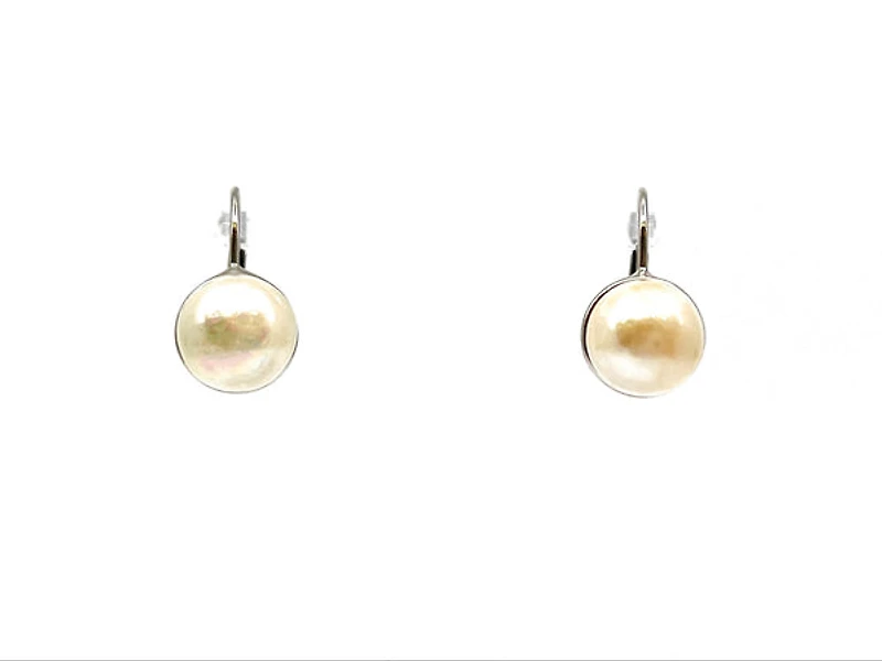 14K White Gold Cultured Pearl Earrings with Lever Backs
