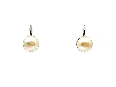 14K White Gold Cultured Pearl Earrings with Lever Backs