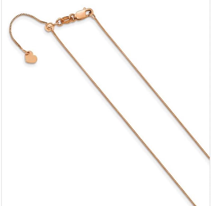 Adjustable 10K Gold Box Chain 16" - 22" 0.70mm
