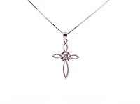 10K White Gold 0.05cttw Diamond Cross Necklace, 18"