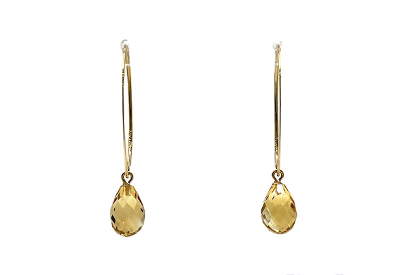 14K Yellow Gold Citrine Earrings 37mm