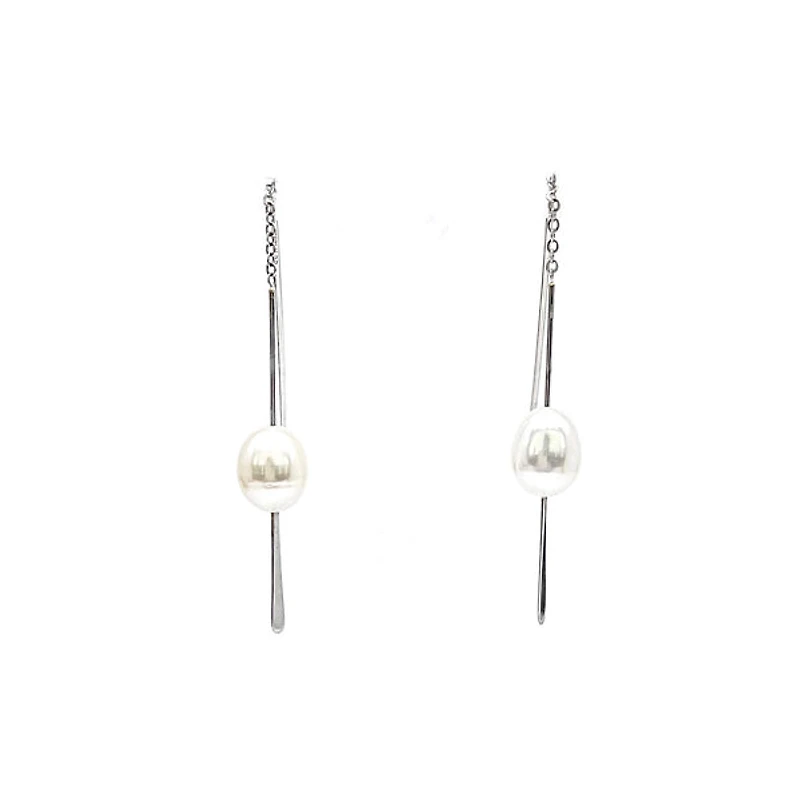 Sterling Silver Drop Shape Fresh Water Pearl Earrings