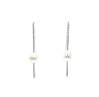 Sterling Silver Drop Shape Fresh Water Pearl Earrings