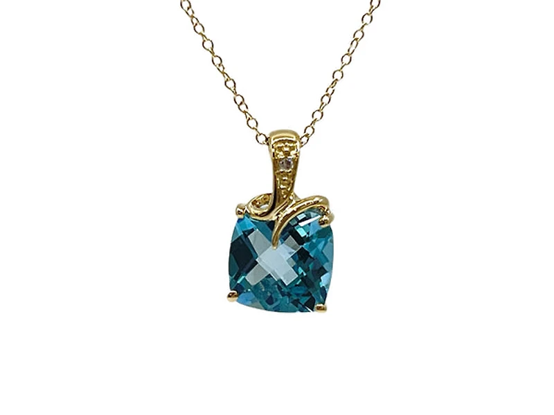 10K Yellow Gold 8mm Swiss Blue Topaz and 0.005cttw Diamond Necklace - 18 Inches