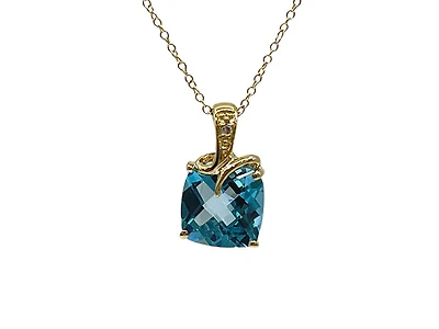 10K Yellow Gold 8mm Swiss Blue Topaz and 0.005cttw Diamond Necklace - 18 Inches