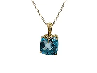 10K Yellow Gold 8mm Swiss Blue Topaz and 0.005cttw Diamond Necklace - 18 Inches