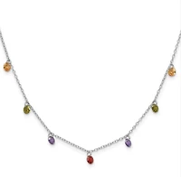 Sterling Silver Rhodium Plated 16 inch Dangling Colorful CZ Necklace with 2 inch Extender